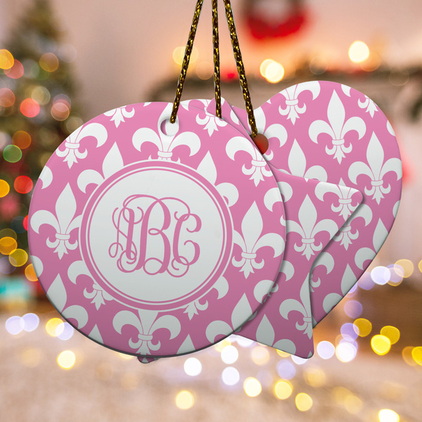 Custom Fleur De Lis Ceramic Ornament w/ Monogram