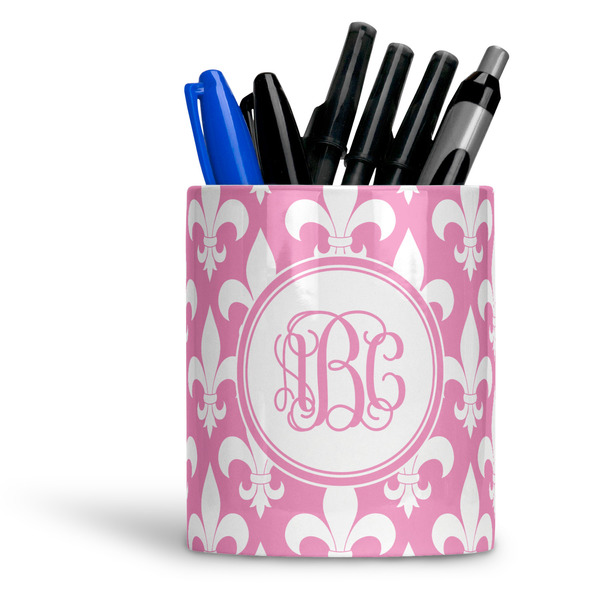 Custom Fleur De Lis Ceramic Pen Holder