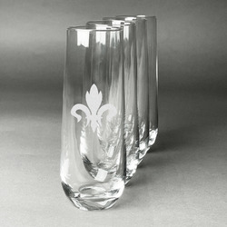 Fleur De Lis Champagne Flute - Stemless Engraved - Set of 4