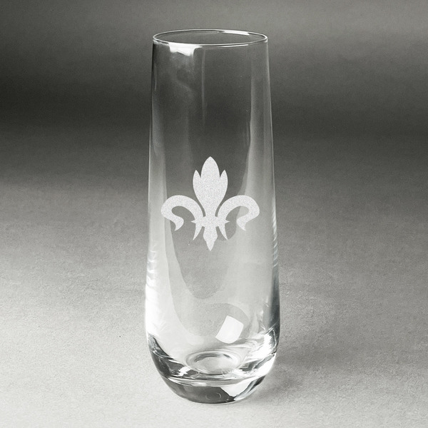 Custom Fleur De Lis Champagne Flute - Stemless Engraved - Single