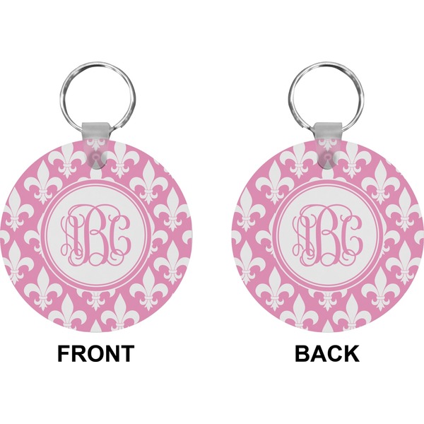 Pink Fleur De Lis Circle Keychain (Front + Back)