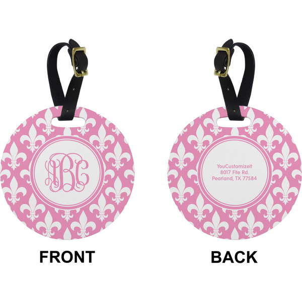 Pink Fleur De Lis Circle Luggage Tag (Front + Back)