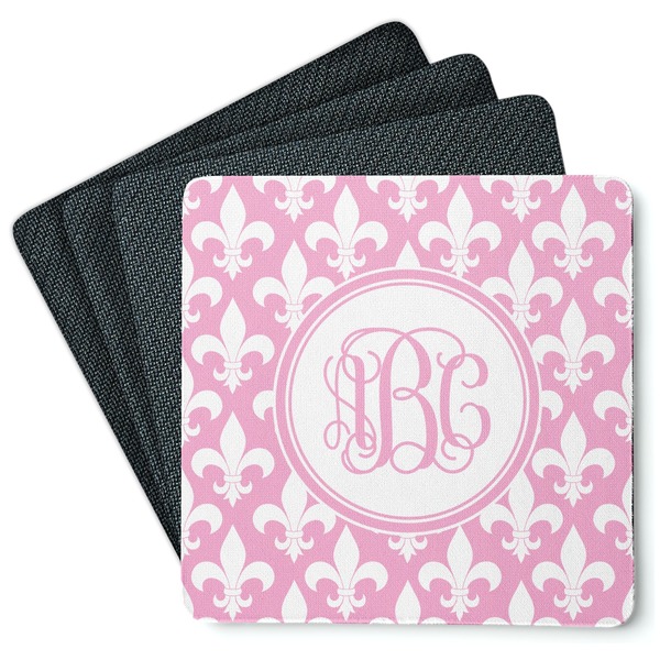 Custom Fleur De Lis Square Rubber Backed Coasters - Set of 4 (Personalized)