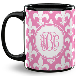 Fleur De Lis 11 Oz Coffee Mug - Black (Personalized)