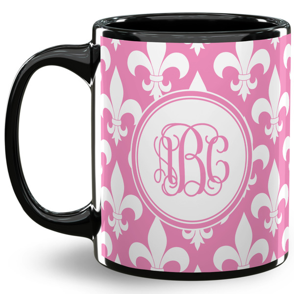 Custom Fleur De Lis 11 Oz Coffee Mug - Black (Personalized)