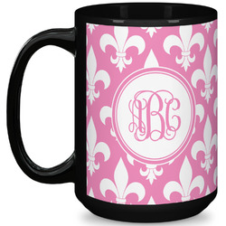 Fleur De Lis 15 Oz Coffee Mug - Black (Personalized)