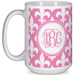 Fleur De Lis 15 Oz Coffee Mug - White (Personalized)