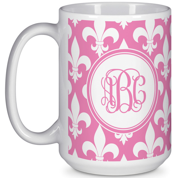 Custom Fleur De Lis 15 Oz Coffee Mug - White (Personalized)