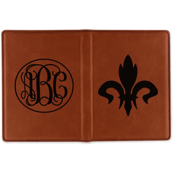 Fleur De Lis Cognac Leather Passport Holder Outside Double Sided - Apvl