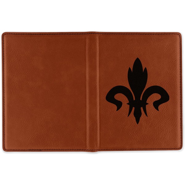 Fleur De Lis Cognac Leather Passport Holder Outside Single Sided - Apvl