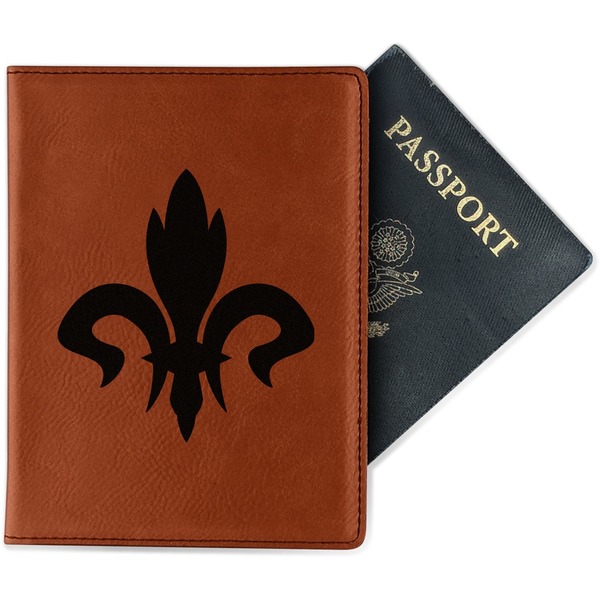 Custom Fleur De Lis Passport Holder - Faux Leather - Double Sided (Personalized)