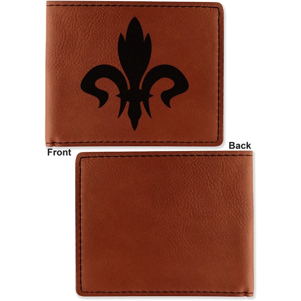 Fleur De Lis Cognac Leatherette Bifold Wallets - Front and Back Single Sided - Apvl
