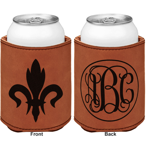 Fleur De Lis Cognac Leatherette Can Sleeve - Double Sided Front and Back