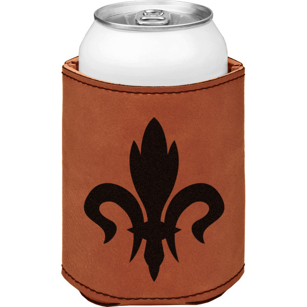 Fleur De Lis Cognac Leatherette Can Sleeve - Single Front