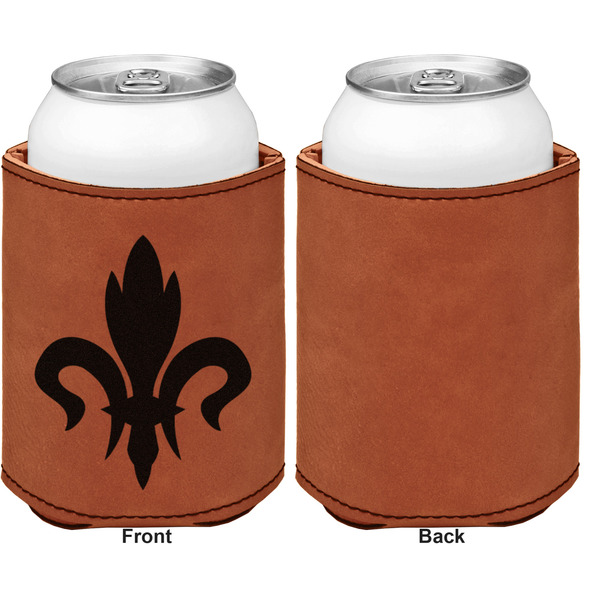 Fleur De Lis Cognac Leatherette Can Sleeve - Single Sided Front and Back