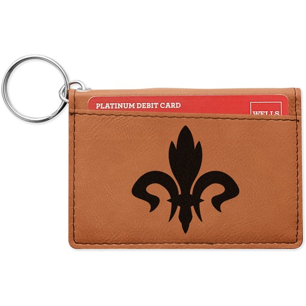 Custom Fleur De Lis Leatherette Keychain ID Holder - Double Sided (Personalized)
