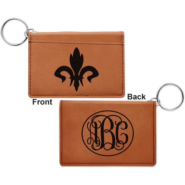 Fleur De Lis Cognac Leatherette Keychain ID Holders - Front and Back Apvl
