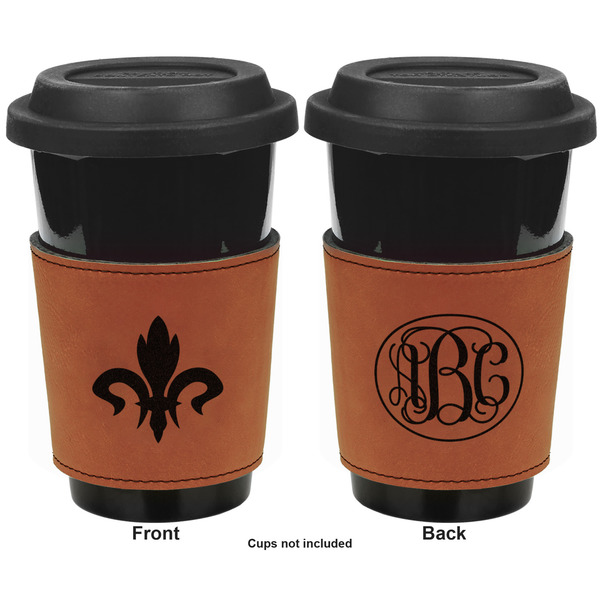 Fleur De Lis Cognac Leatherette Mug Sleeve - Double Sided Apvl