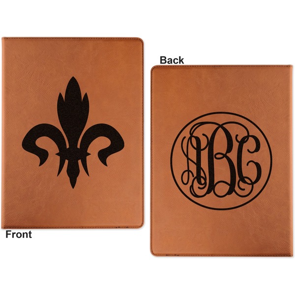 Fleur De Lis Cognac Leatherette Portfolios with Notepad - Large - Double Sided - Apvl