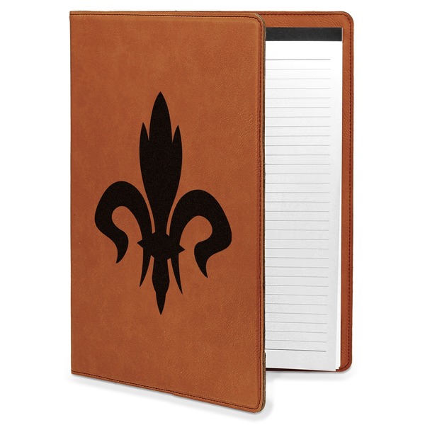 Custom Fleur De Lis Leatherette Portfolio with Notepad - Large - Double Sided (Personalized)