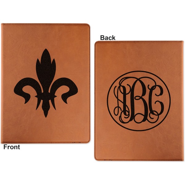 Fleur De Lis Cognac Leatherette Portfolios with Notepad - Small - Double Sided- Apvl