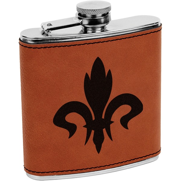 Custom Fleur De Lis Leatherette Wrapped Stainless Steel Flask