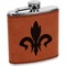 Fleur De Lis Cognac Leatherette Wrapped Stainless Steel Flask
