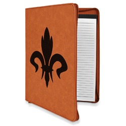 Fleur De Lis Leatherette Zipper Portfolio with Notepad - Single Sided (Personalized)