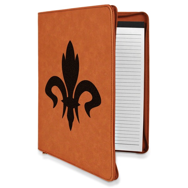 Custom Fleur De Lis Leatherette Zipper Portfolio with Notepad - Single Sided