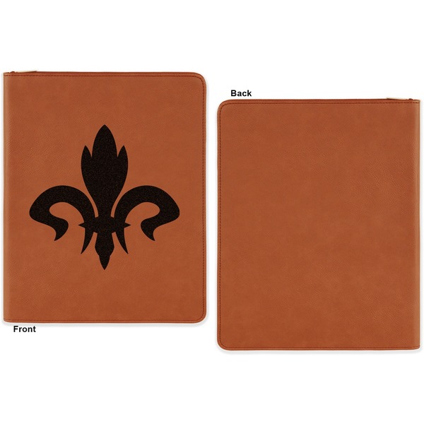 Fleur De Lis Cognac Leatherette Zipper Portfolios with Notepad - Single Sided - Apvl