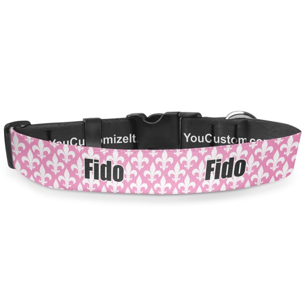 Custom Fleur De Lis Deluxe Dog Collar - Large (13" to 21") (Personalized)