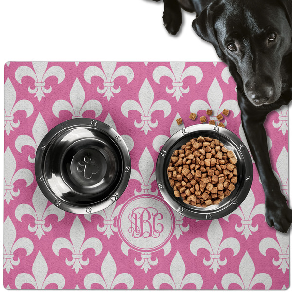 Custom Fleur De Lis Dog Food Mat - Large w/ Monogram