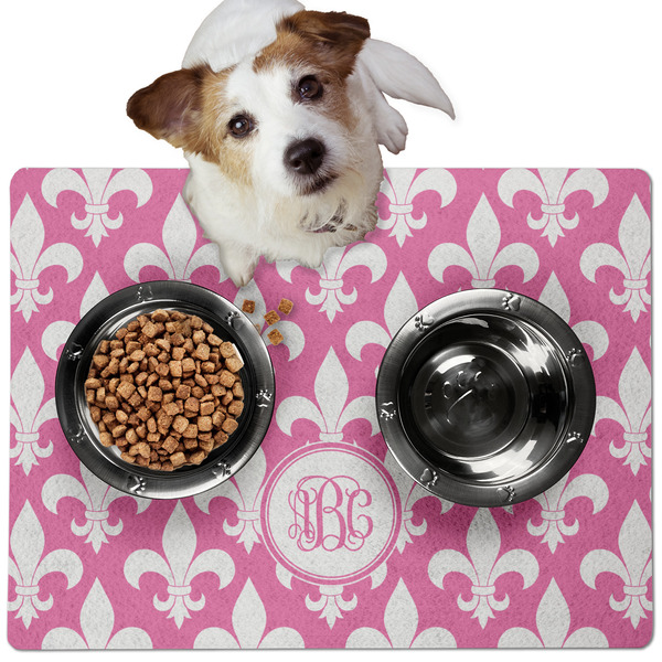 Custom Fleur De Lis Dog Food Mat - Medium w/ Monogram