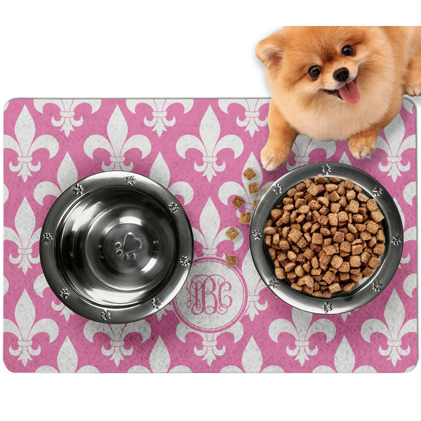 Custom Fleur De Lis Dog Food Mat - Small w/ Monogram