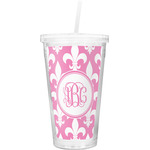 Fleur De Lis Double Wall Tumbler with Straw (Personalized)