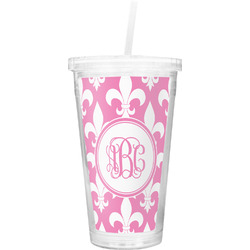 Fleur De Lis Double Wall Tumbler with Straw (Personalized)