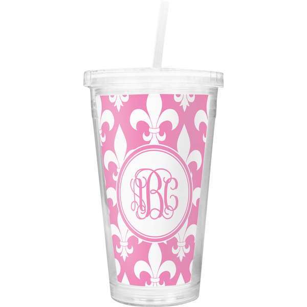 Custom Fleur De Lis Double Wall Tumbler with Straw (Personalized)