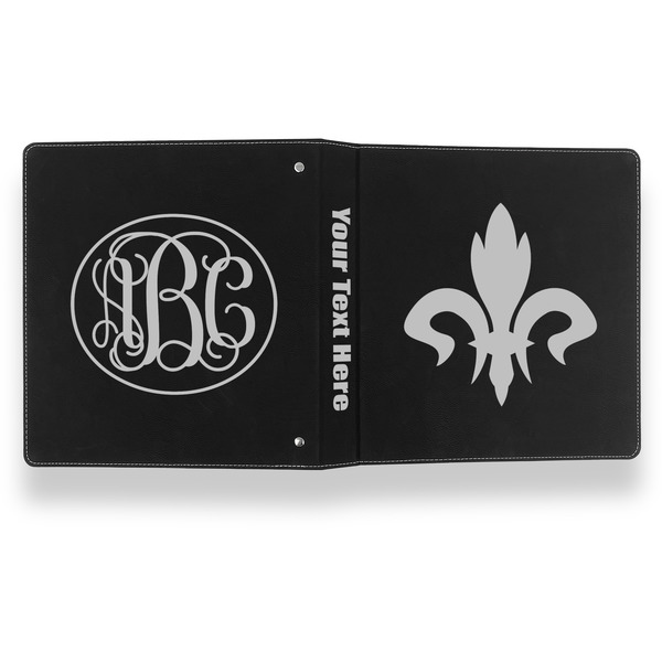 Fleur De Lis Leather Binder - 1" - Black- Back Spine Front View