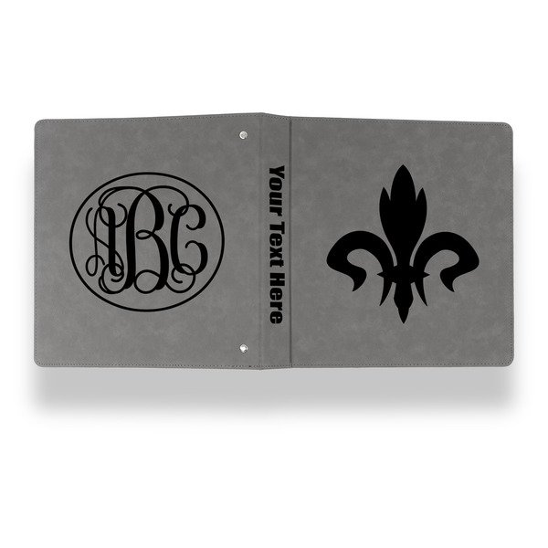 Fleur De Lis Leather Binder - 1" - Grey - Back Spine Front View