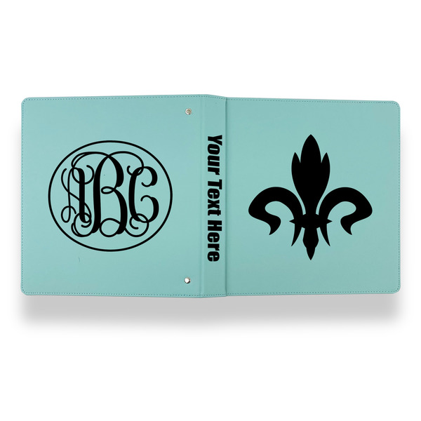 Fleur De Lis Leather Binder - 1" - Teal - Back Spine Front View