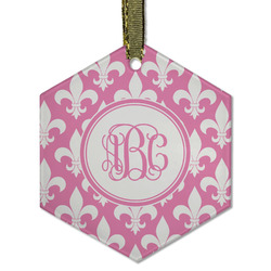 Fleur De Lis Flat Glass Ornament - Hexagon w/ Monogram