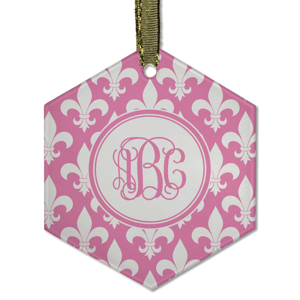 Custom Fleur De Lis Flat Glass Ornament - Hexagon w/ Monogram