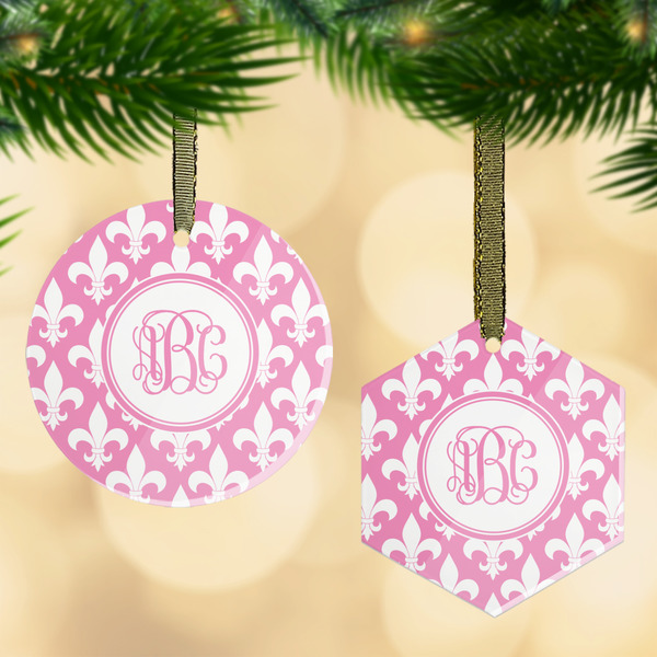 Custom Fleur De Lis Flat Glass Ornament w/ Monogram