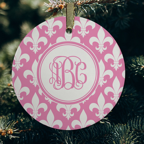 Fleur De Lis Frosted Glass Ornament - Round (Lifestyle)