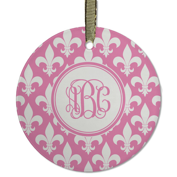 Custom Fleur De Lis Flat Glass Ornament - Round w/ Monogram