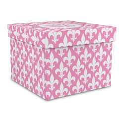 Fleur De Lis Gift Box with Lid - Canvas Wrapped - Large (Personalized)