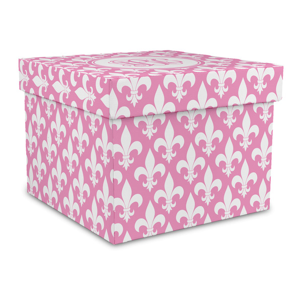 Custom Fleur De Lis Gift Box with Lid - Canvas Wrapped - Large (Personalized)