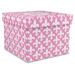 Fleur De Lis Gift Box with Lid - Canvas Wrapped - X-Large (Personalized)