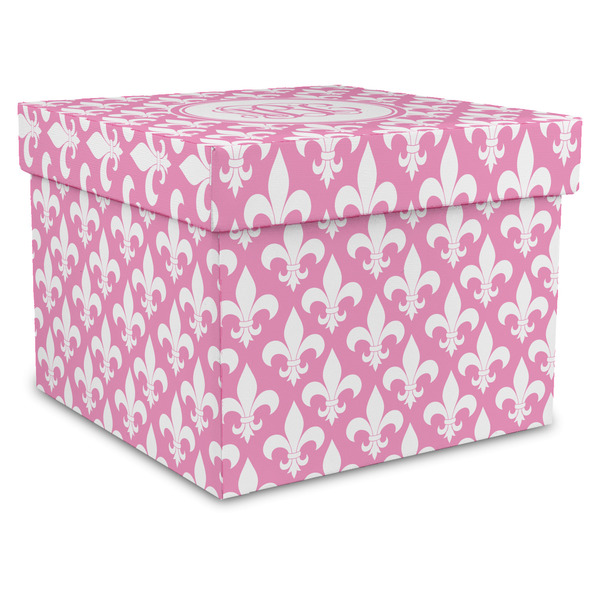 Custom Fleur De Lis Gift Box with Lid - Canvas Wrapped - X-Large (Personalized)