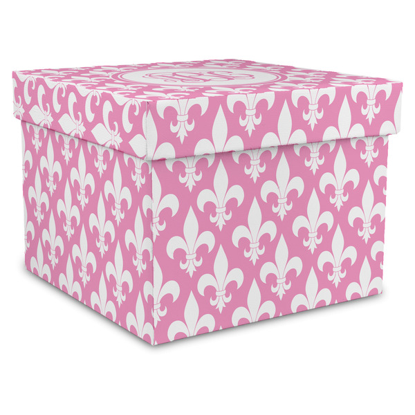 Custom Fleur De Lis Gift Box with Lid - Canvas Wrapped - XX-Large (Personalized)